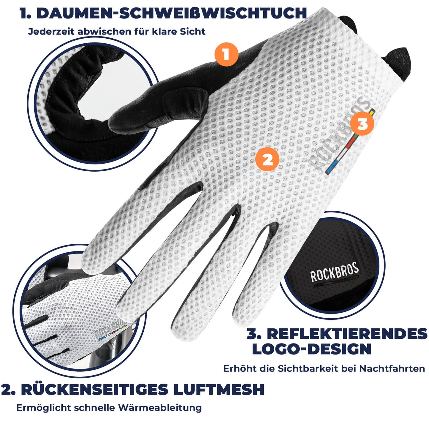 ROAD TO SKY hjólreiðahanskar með snertiskjá, SBR-fóðrun, öndunarvænar