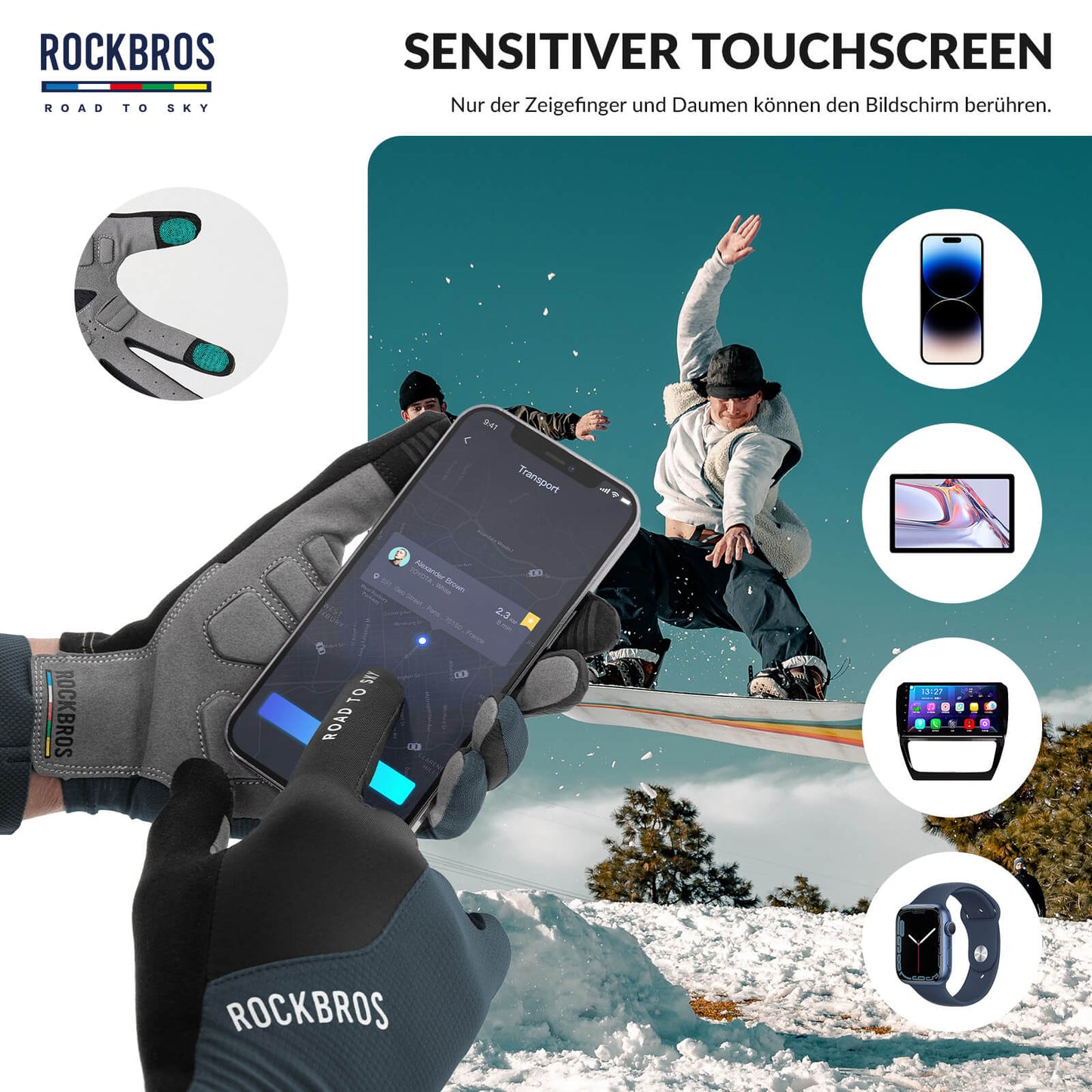 ROAD TO SKY Fahrradhandschuhe mit Touchscreen Atmungsaktiv Herren/Damen