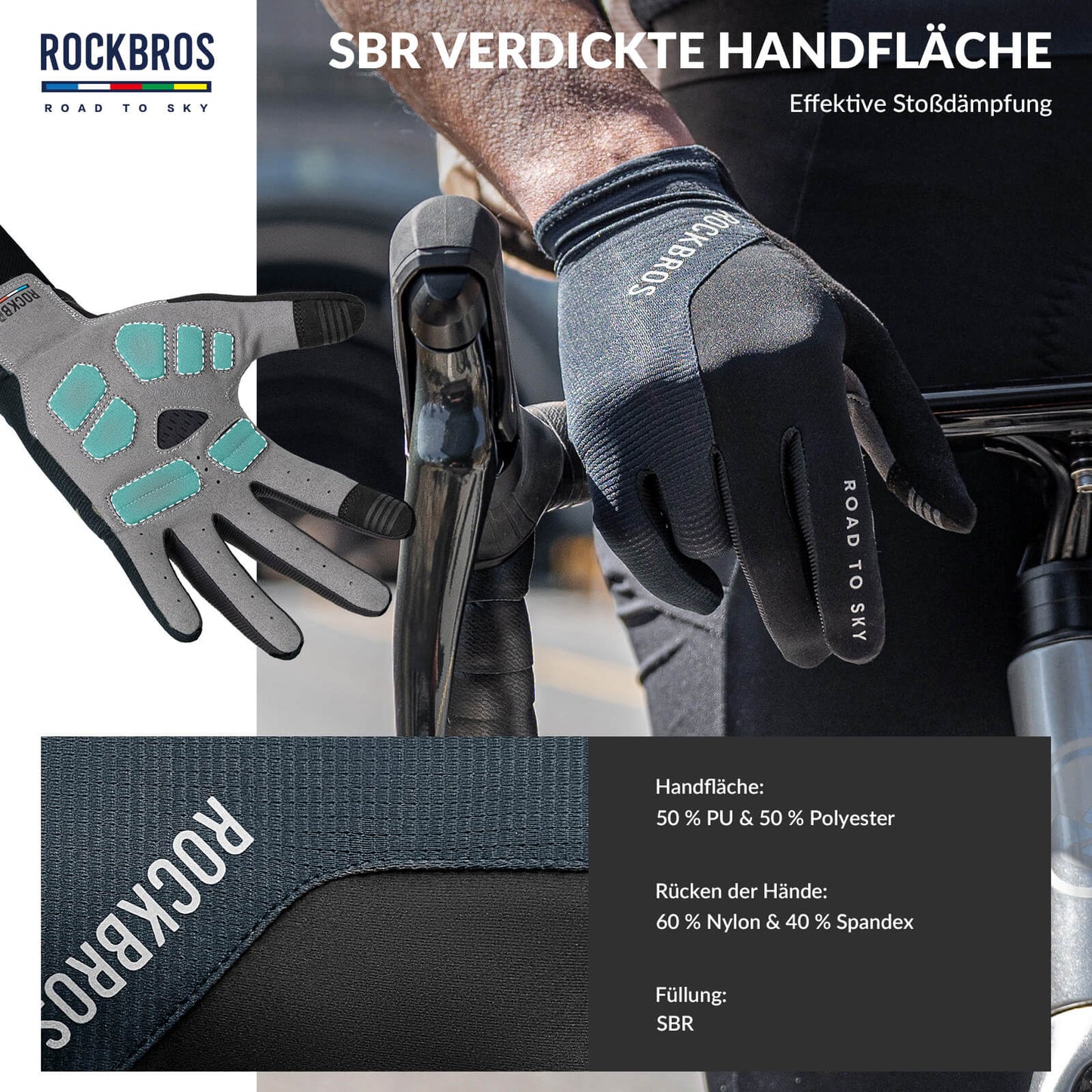 ROAD TO SKY Fahrradhandschuhe mit Touchscreen Atmungsaktiv Herren/Damen