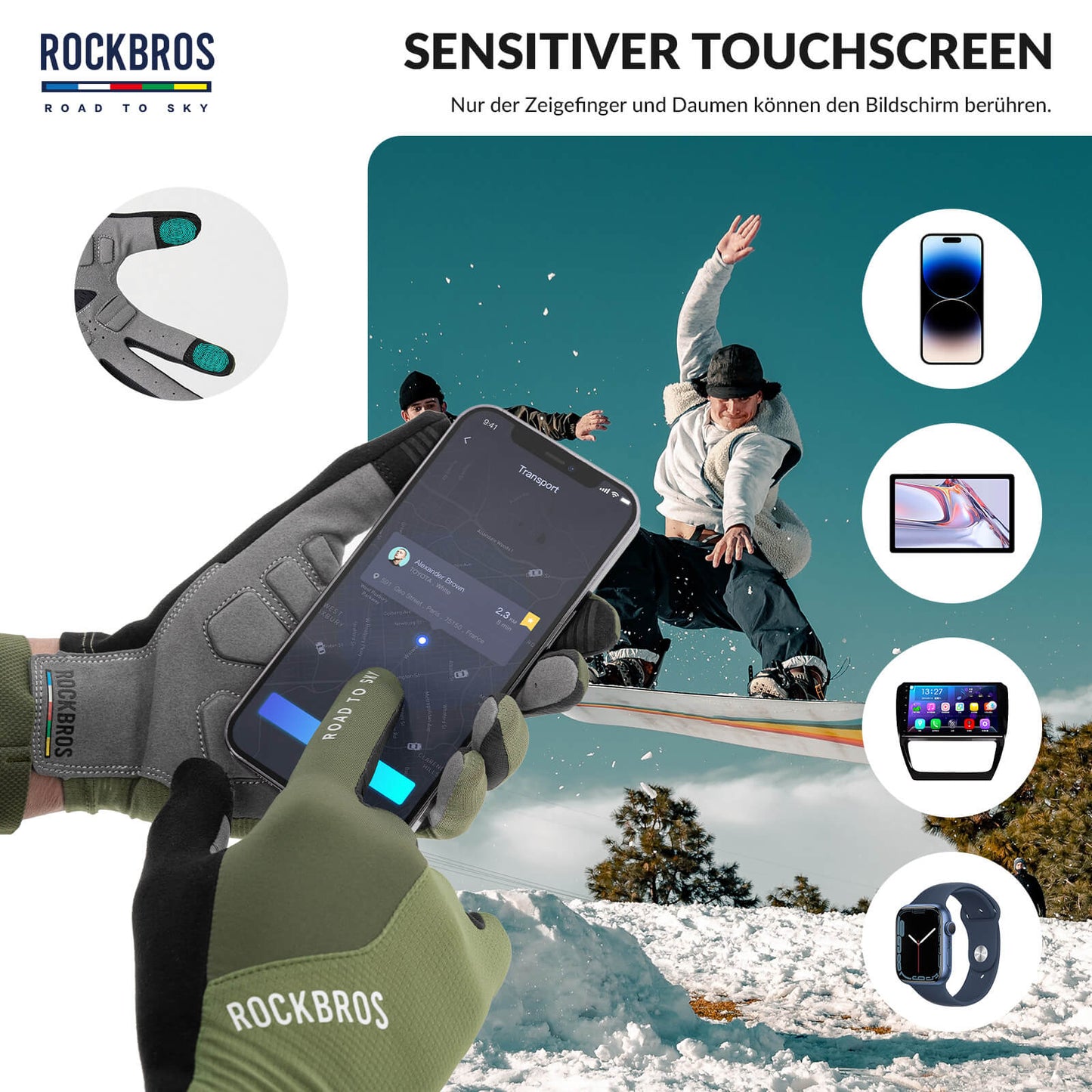 ROAD TO SKY Fahrradhandschuhe mit Touchscreen Atmungsaktiv Herren/Damen