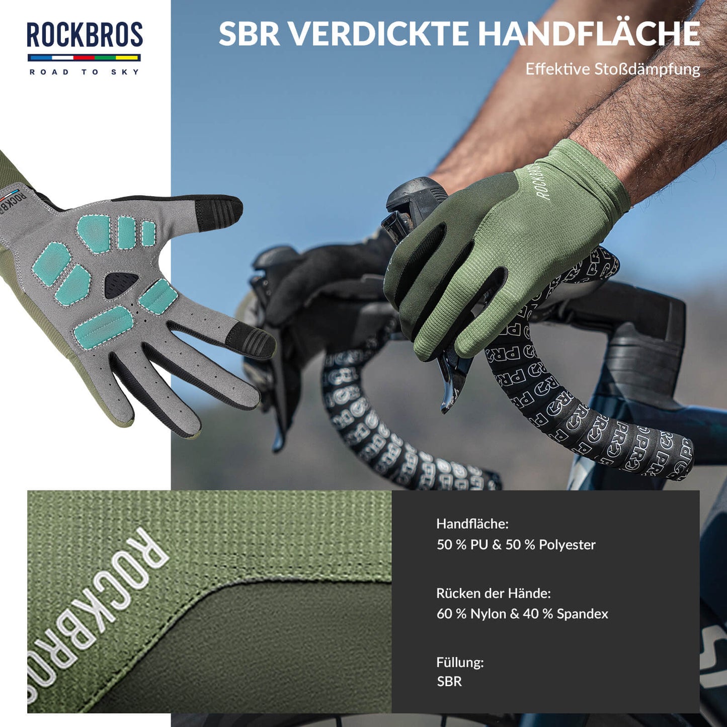 ROAD TO SKY Fahrradhandschuhe mit Touchscreen Atmungsaktiv Herren/Damen