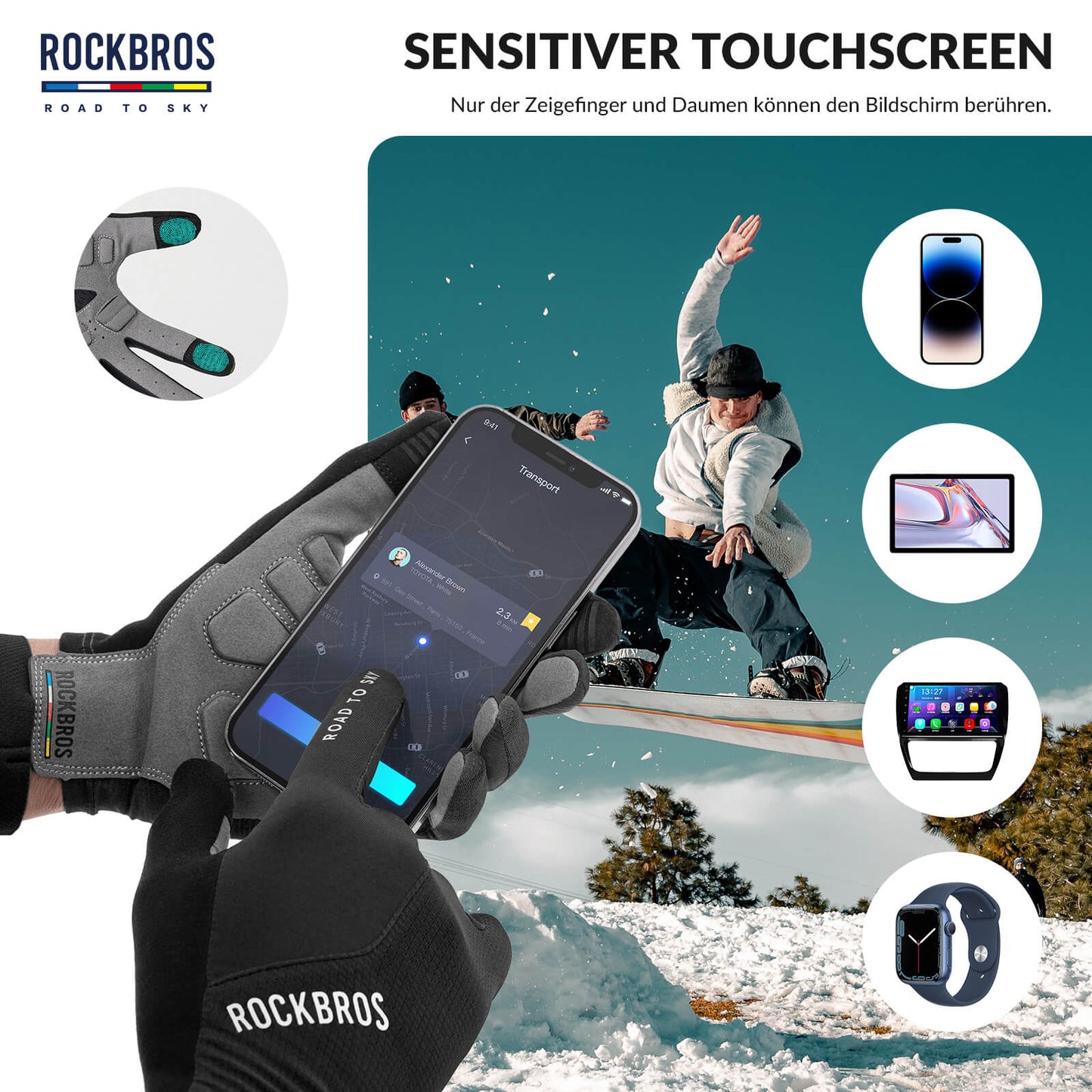 ROAD TO SKY Fahrradhandschuhe mit Touchscreen Atmungsaktiv Herren/Damen