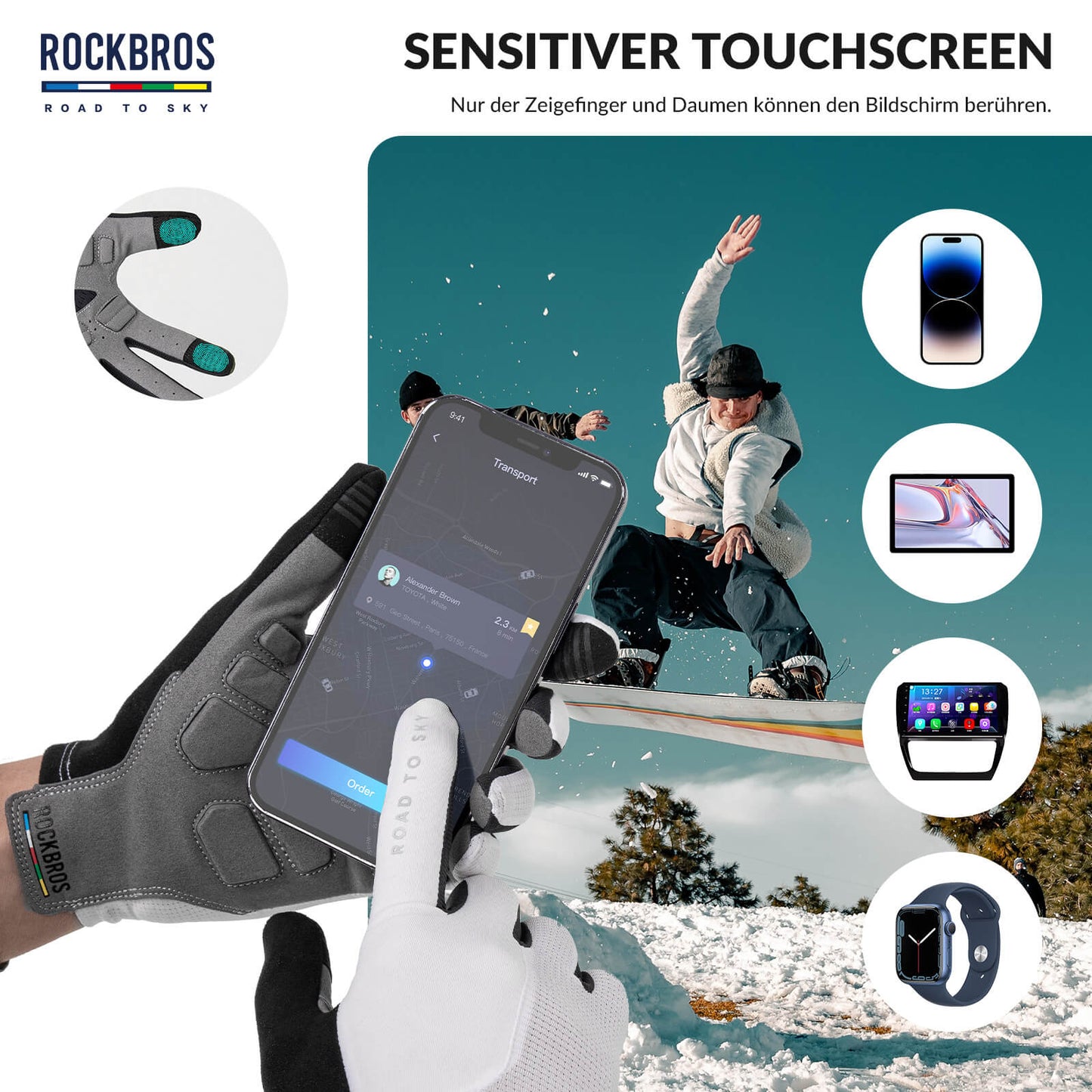 ROAD TO SKY Fahrradhandschuhe mit Touchscreen Atmungsaktiv Herren/Damen