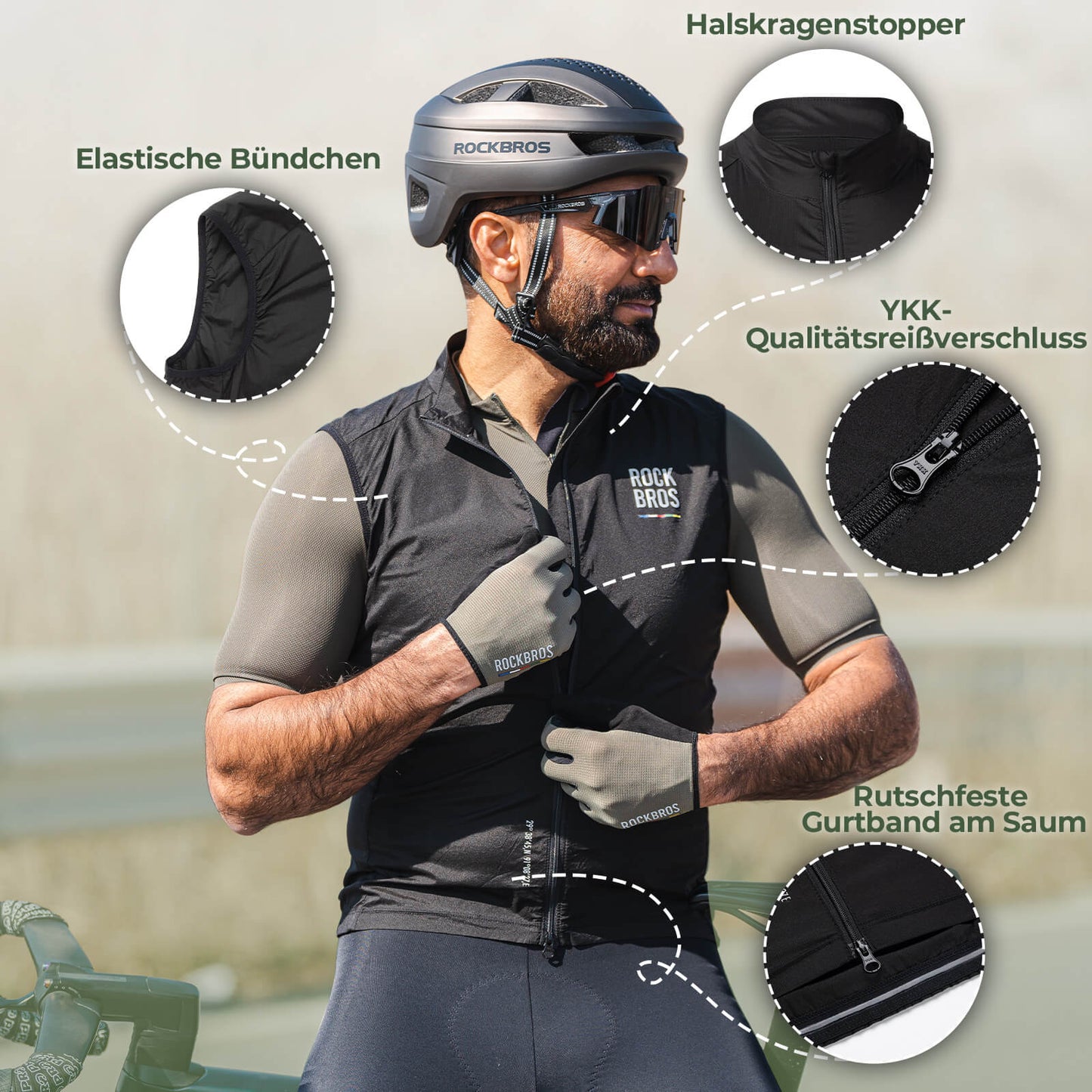 ROAD TO SKY Herren Fahrrad Ärmellos Weste Winddichte Fahrradjacke