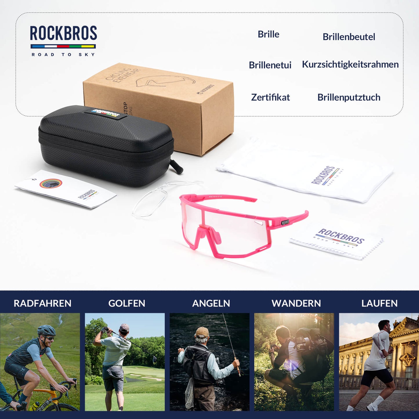 ROAD TO SKY ljóskræfar hjólagleraugu með UV400 vörn og stillanlegum nefpúðum