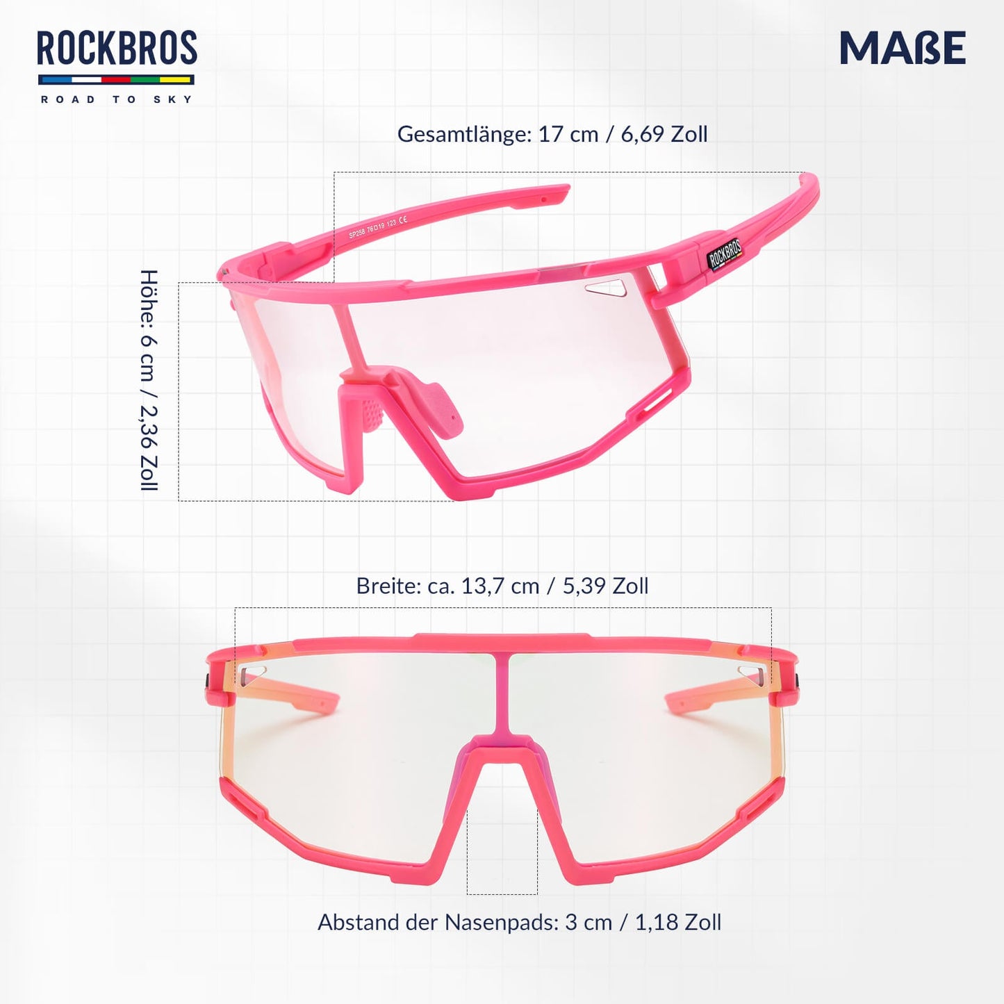 ROAD TO SKY ljóskræfar hjólagleraugu með UV400 vörn og stillanlegum nefpúðum