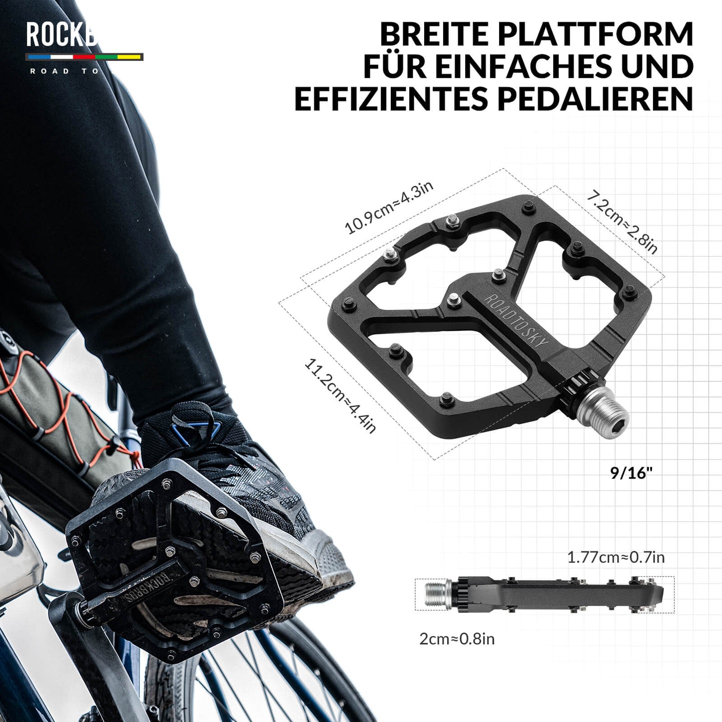 ROAD TO SKY Platform Bicycle Pedals 9/16 Inch Non-Slip Waterproof