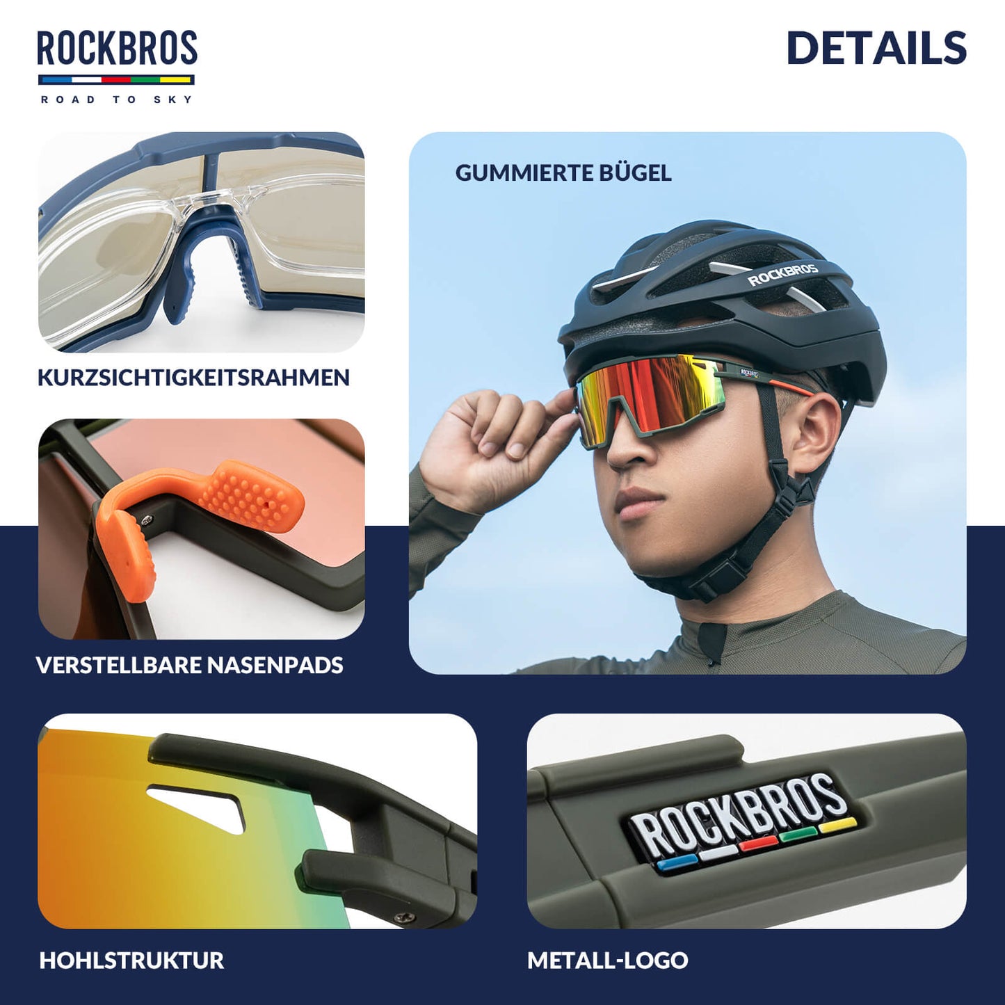 ROAD TO SKY Polarized Cycling Glasses UV400 Protection Adjustable Nose Pads