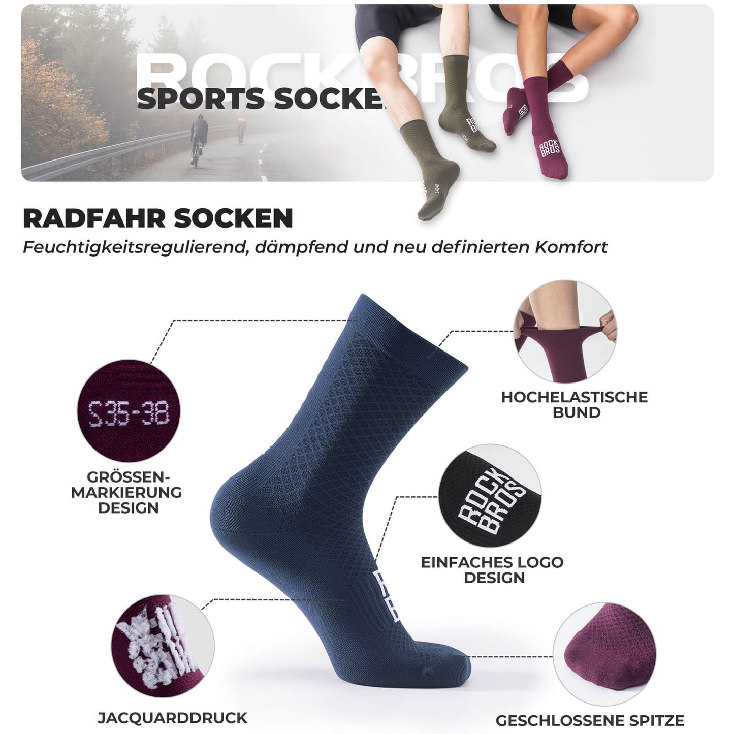 ROAD TO SKY Sports Socks Cotton Breathable Running Socks for MTB &amp; Road Cycling