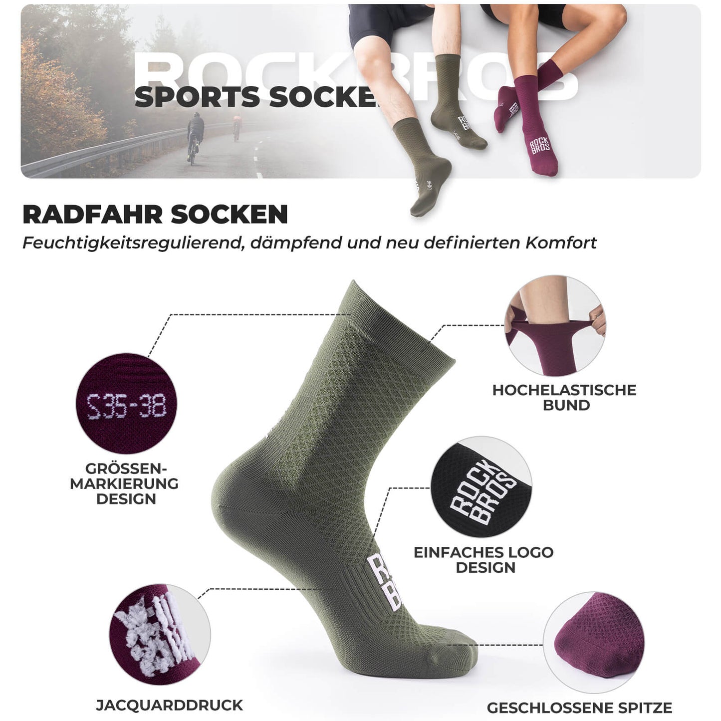 ROAD TO SKY Sports Socks Cotton Breathable Running Socks for MTB &amp; Road Cycling