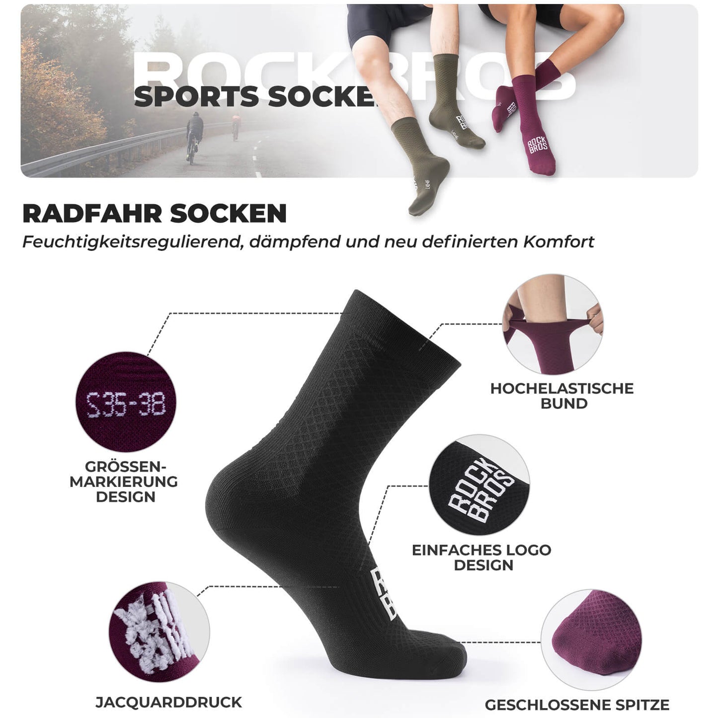 ROAD TO SKY Sports Socks Cotton Breathable Running Socks for MTB &amp; Road Cycling