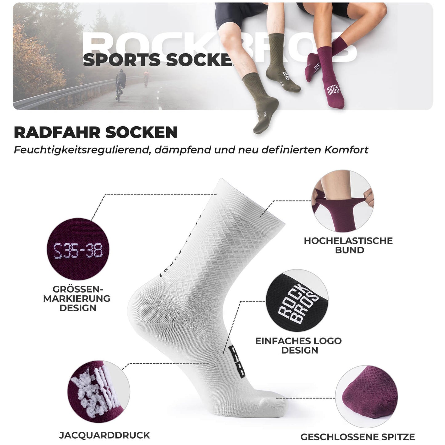 ROAD TO SKY Sports Socks Cotton Breathable Running Socks for MTB &amp; Road Cycling