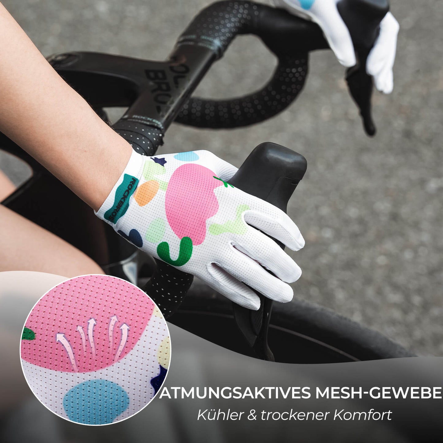 ROCKBROS hjólreiðahanskar með SBR bólstrun, öndunarvænir, mjög sveigjanlegir