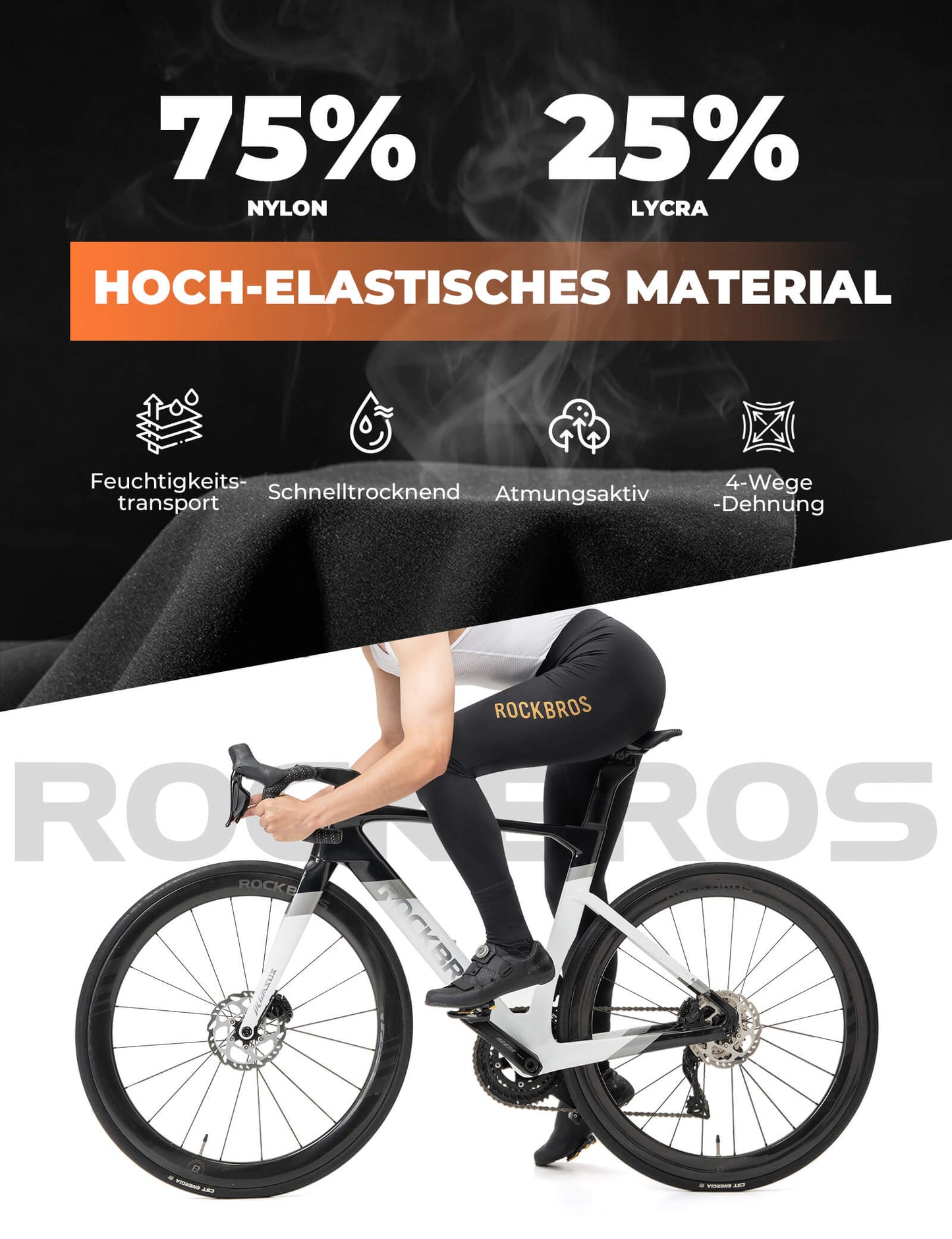 ROCKBROS Fahrradhose Lange Radlerhose Gepolstert Atmungsaktiv Herren