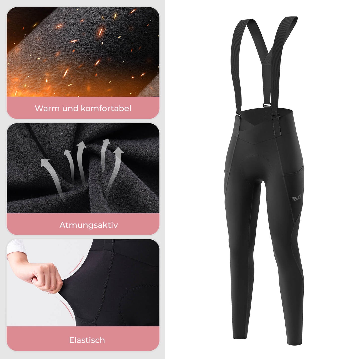 TVI Damen Trägerhose Fahrradhose Gepolstert Stoßfeste Thermo
