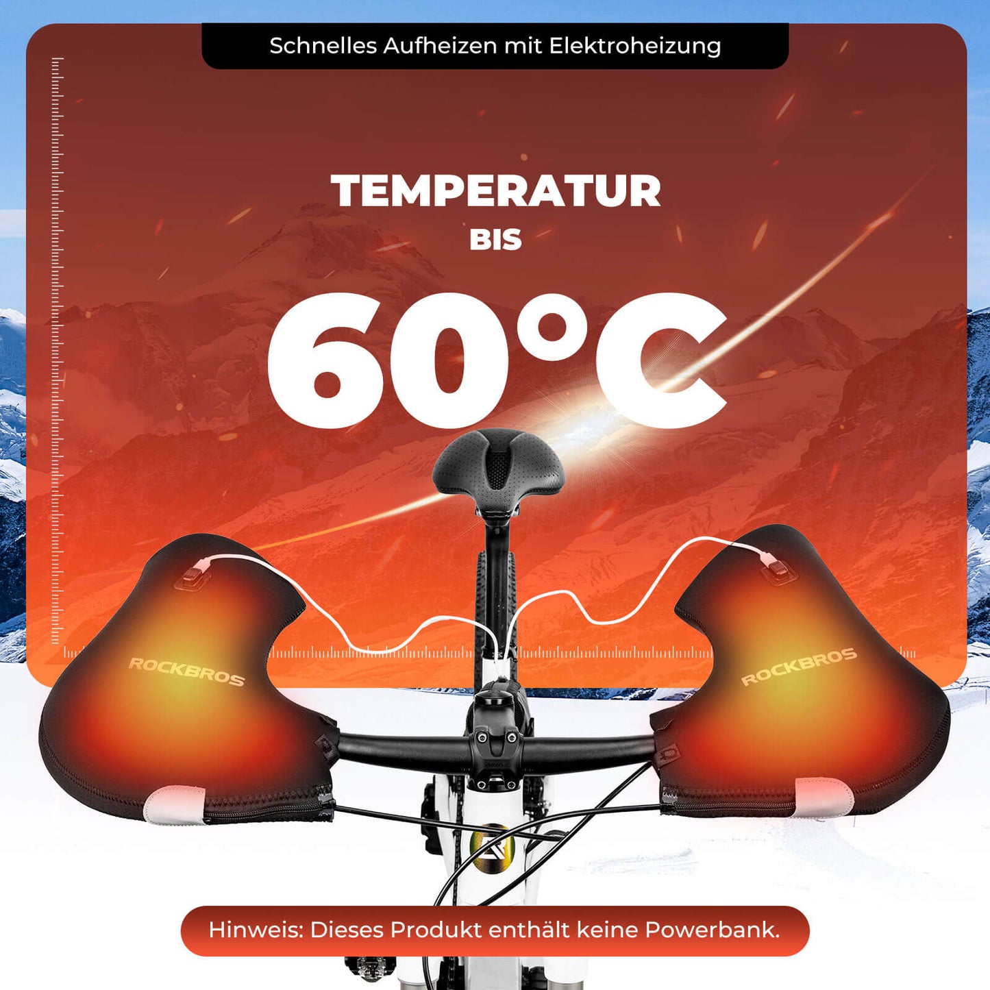 ROCKBROS hitaðar, vatnsfráhrindandi stýrishlífar fyrir hjól - endurhlaðanlegar