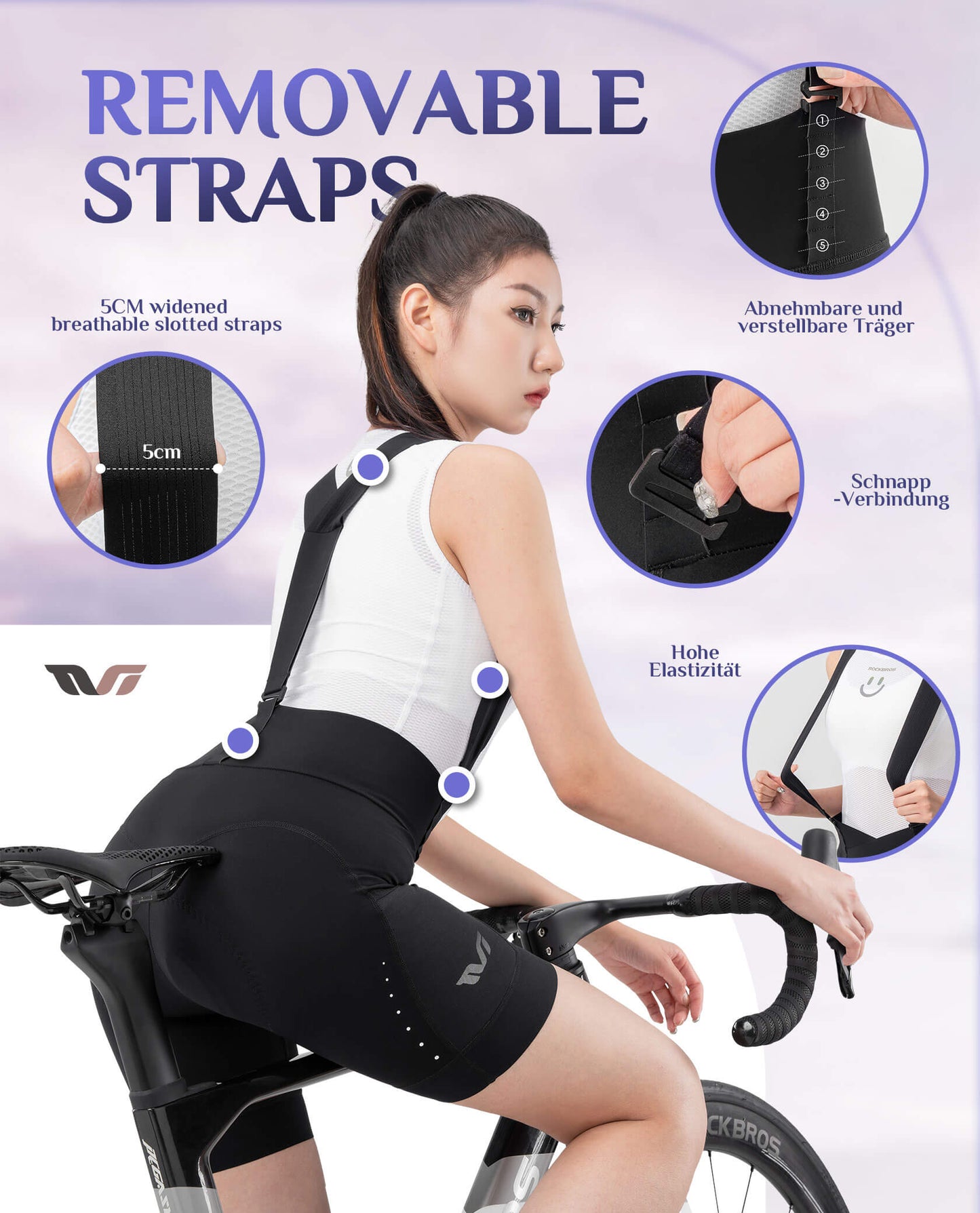 ROCKBROS TVI hjólabuxur fyrir konur með lausum stuttum hjólaskóm