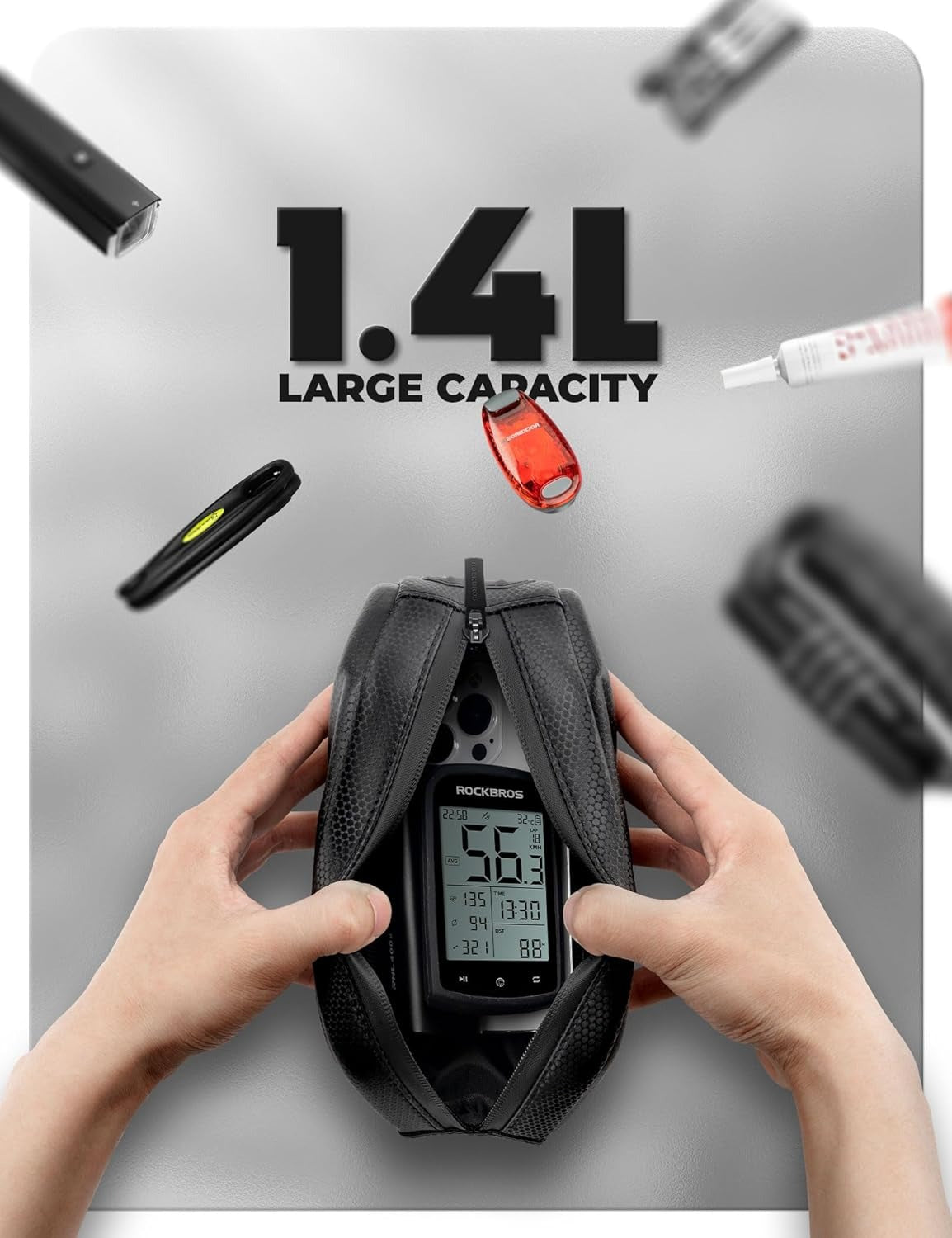 ROCKBROS Bicycle Frame Bag, Bicycle Bag, Top Tube Bag, 1.4L