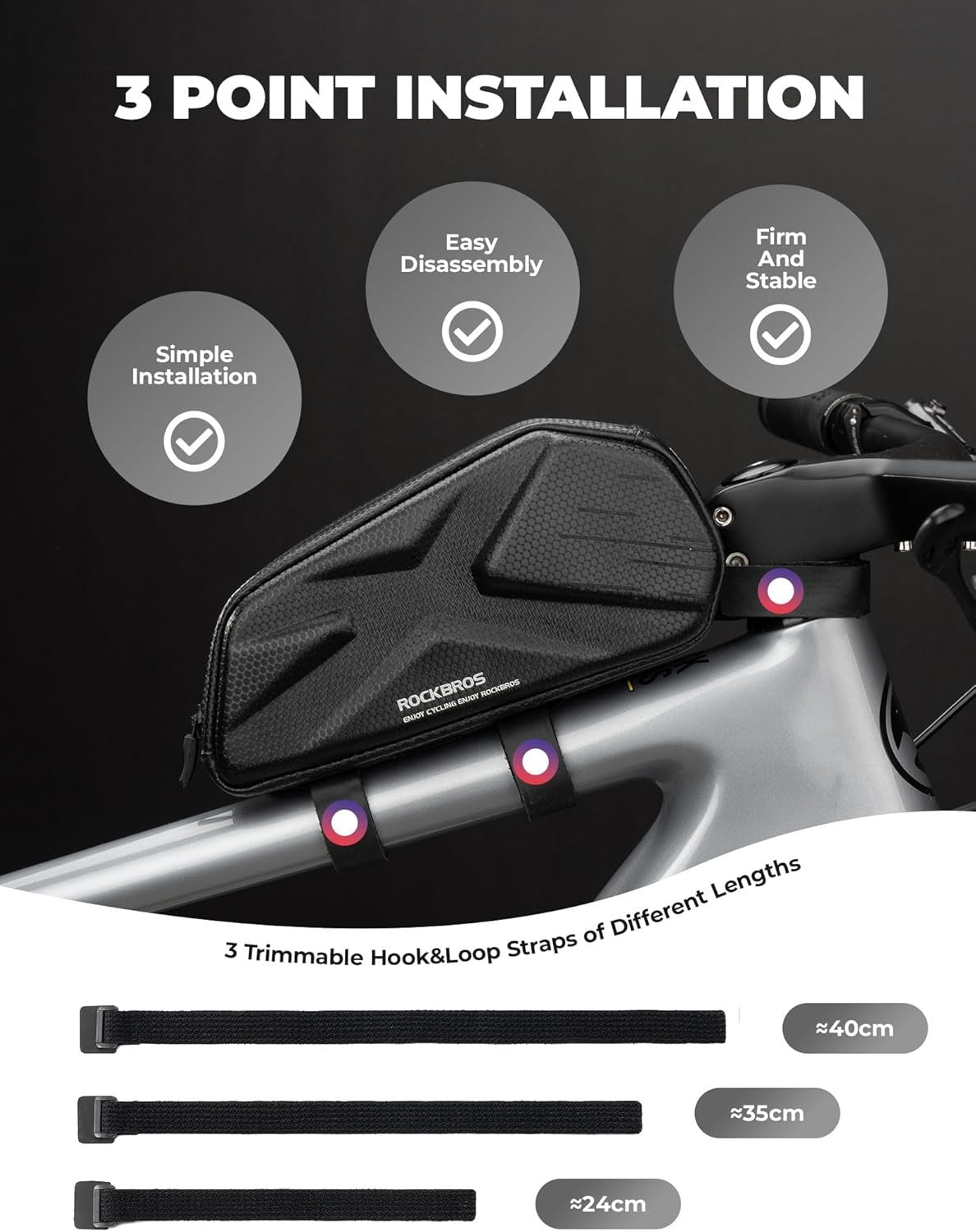 ROCKBROS Bicycle Frame Bag, Bicycle Bag, Top Tube Bag, 1.4L