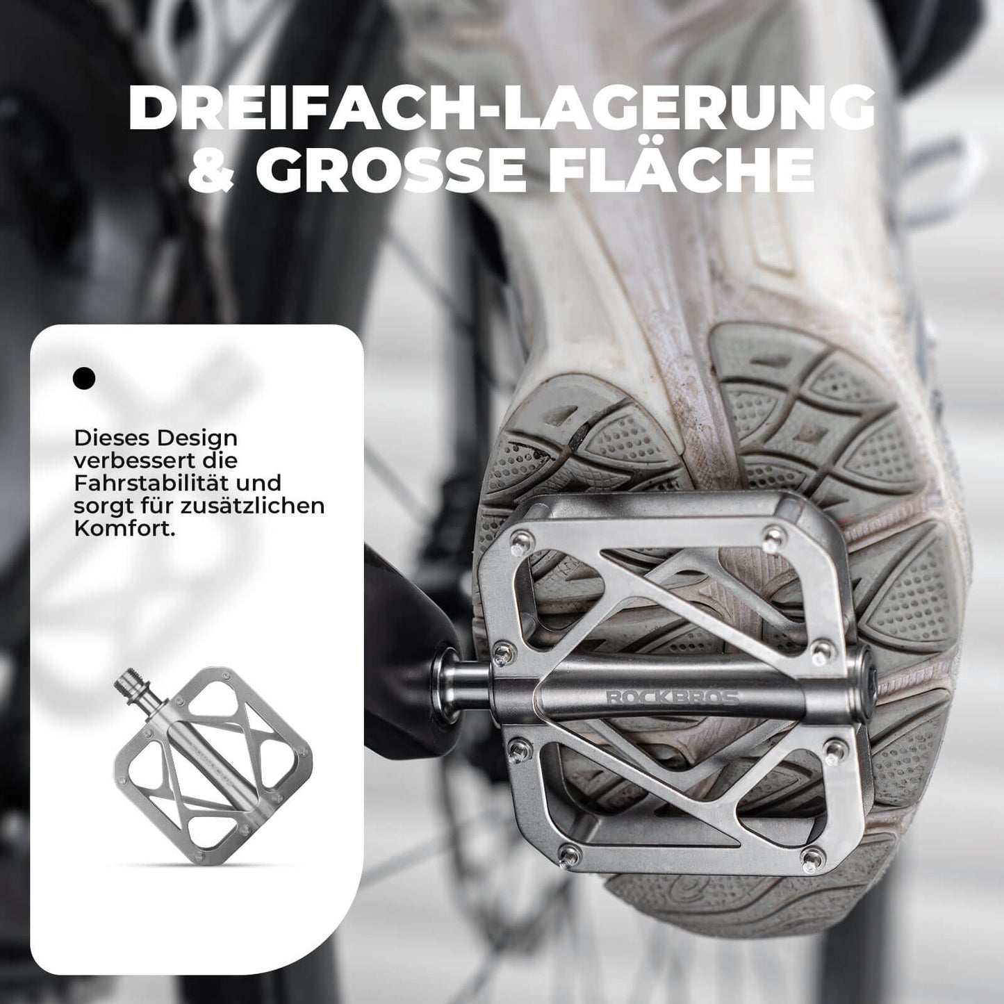 ROCKBROS Titanium Alloy Bicycle Pedals, 3-Bearing MTB Pedals, 9/16 Inch Platform