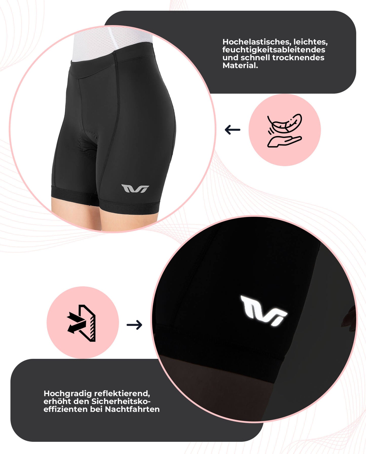 TVI Women's Padded Cycling Shorts, Quick-Drying