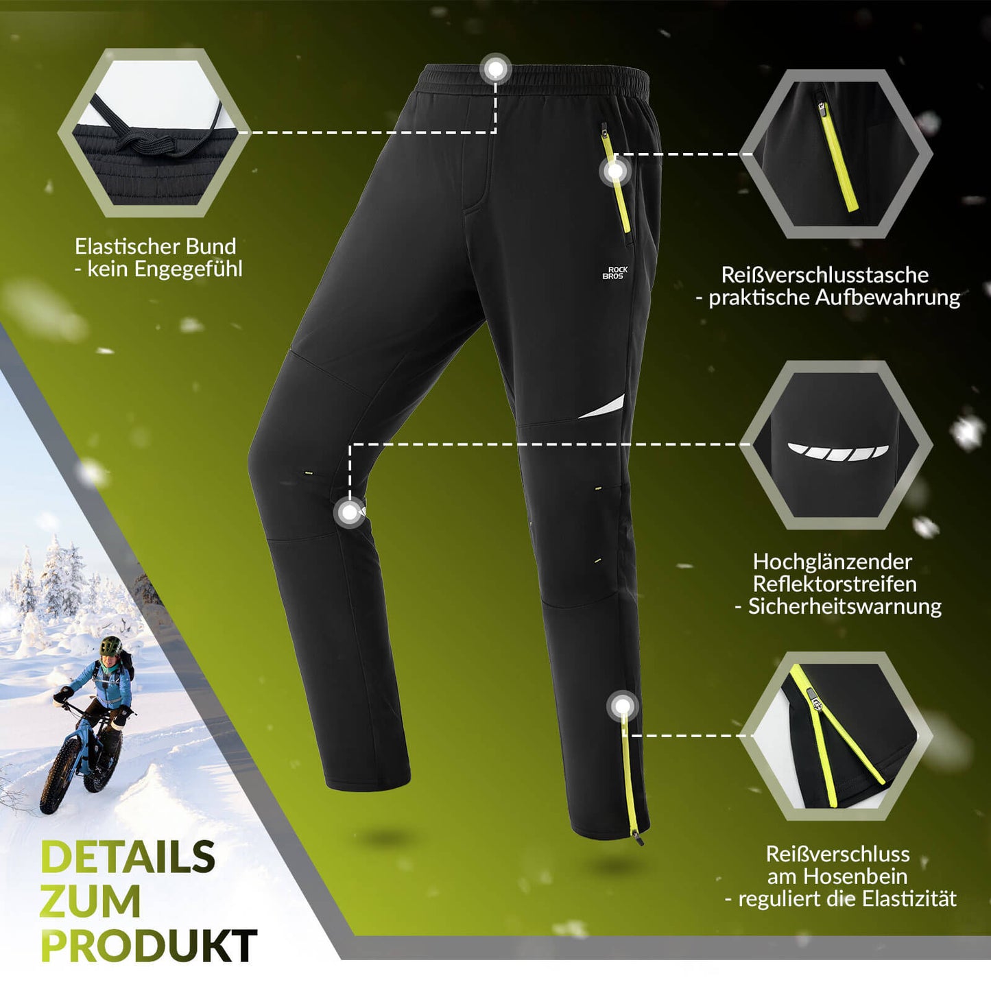 ROCKBROS Men's Cycling Trousers, Windproof and Warm for Winter Outdoor Sports