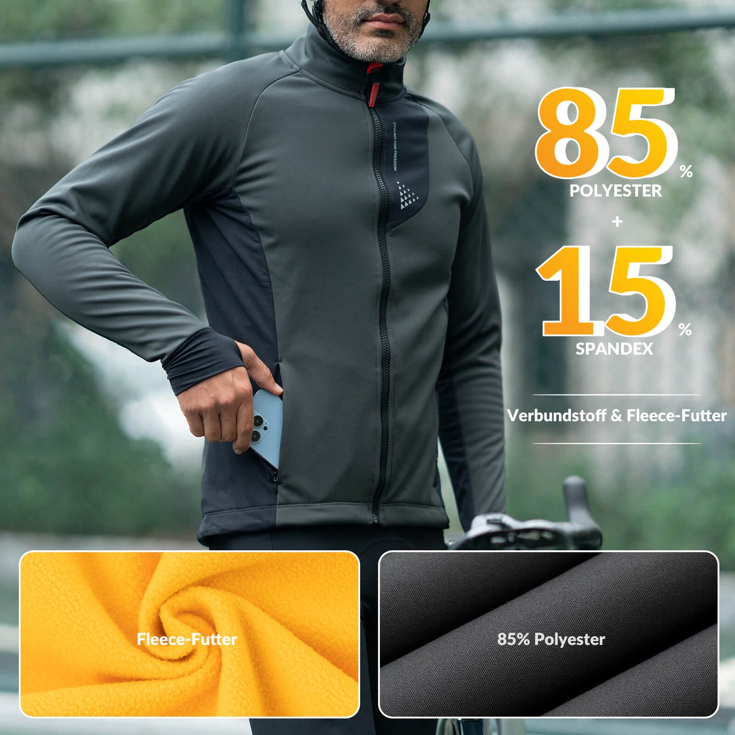 ROCKBROS Men's Winter Cycling Jacket, Windproof and Breathable with Fleece Lining