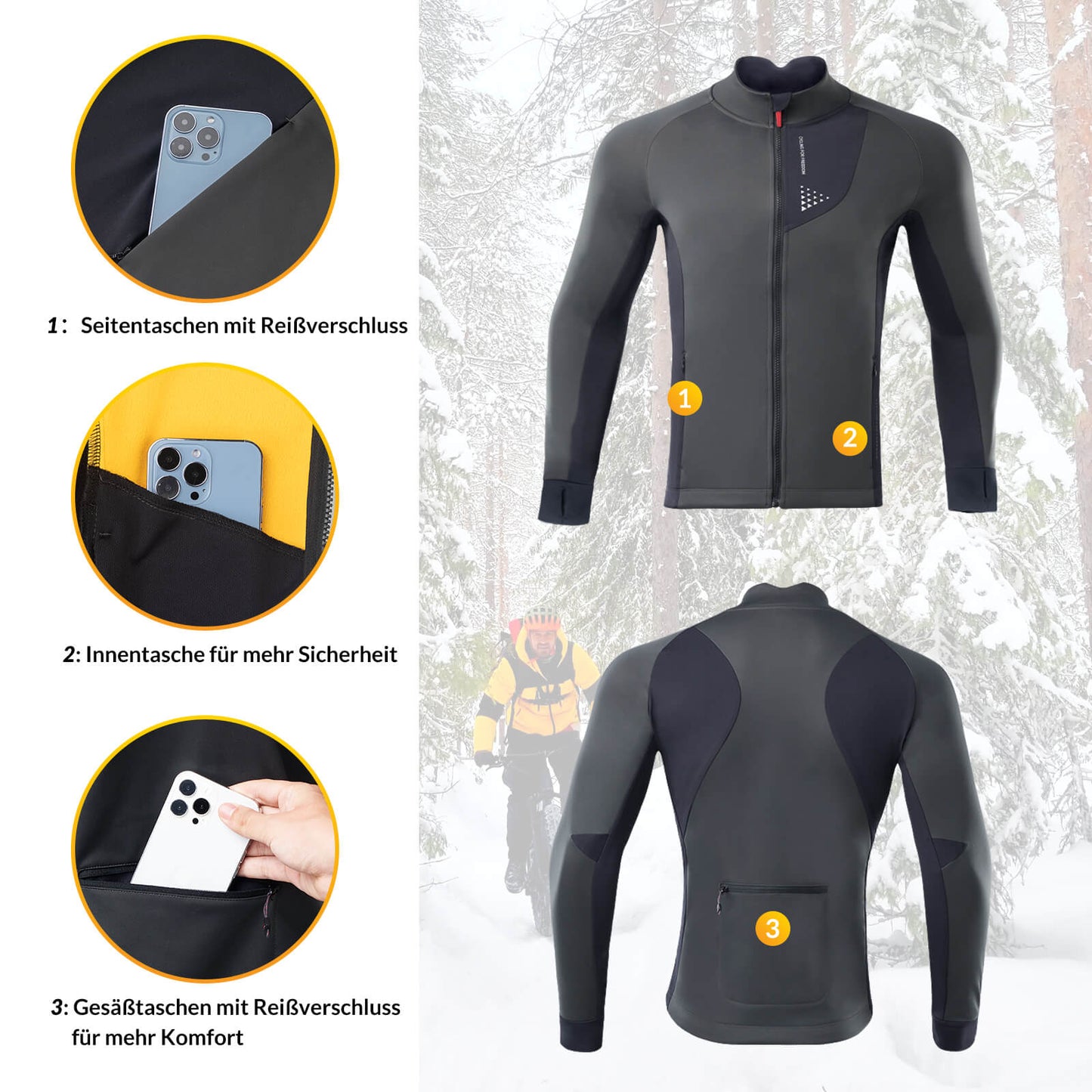 ROCKBROS Men's Winter Cycling Jacket, Windproof and Breathable with Fleece Lining