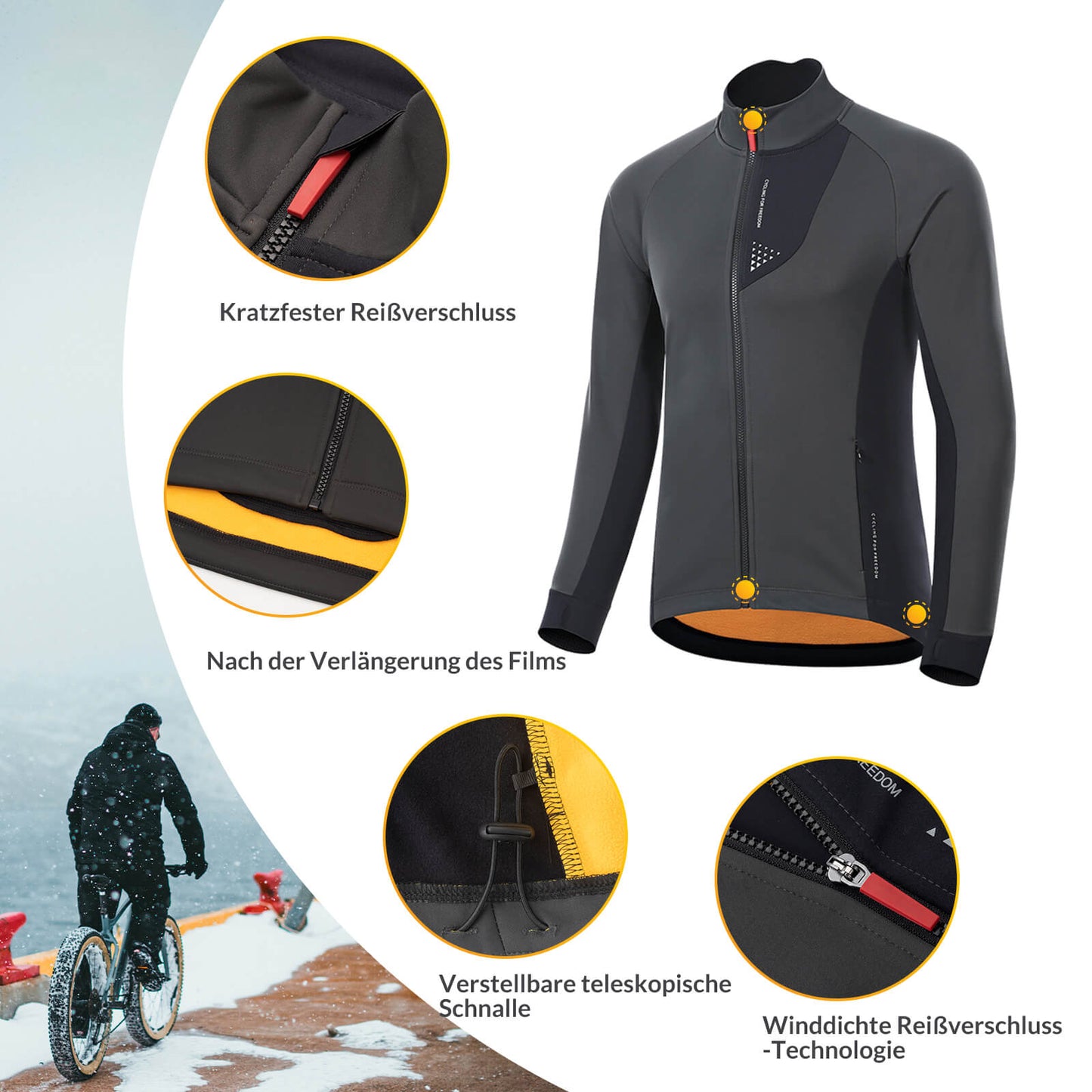 ROCKBROS Men's Winter Cycling Jacket, Windproof and Breathable with Fleece Lining