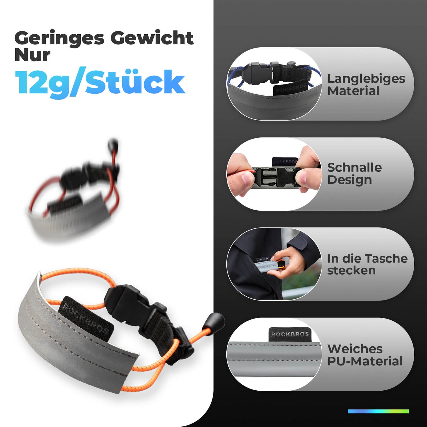 ROCKBROS Hosenband reflektierend für Radfahren Reflektorband