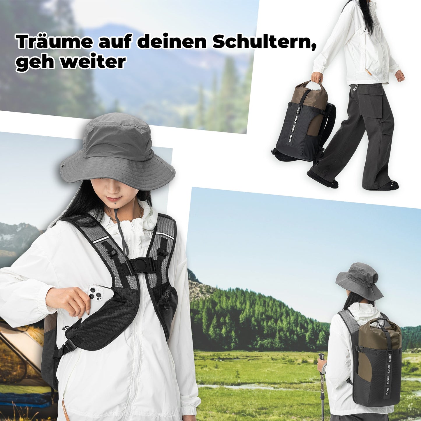 ROCKBROS Wanderrucksack Wasserdicht Split 2 in 1 Rucksack für Fahrrad 24L