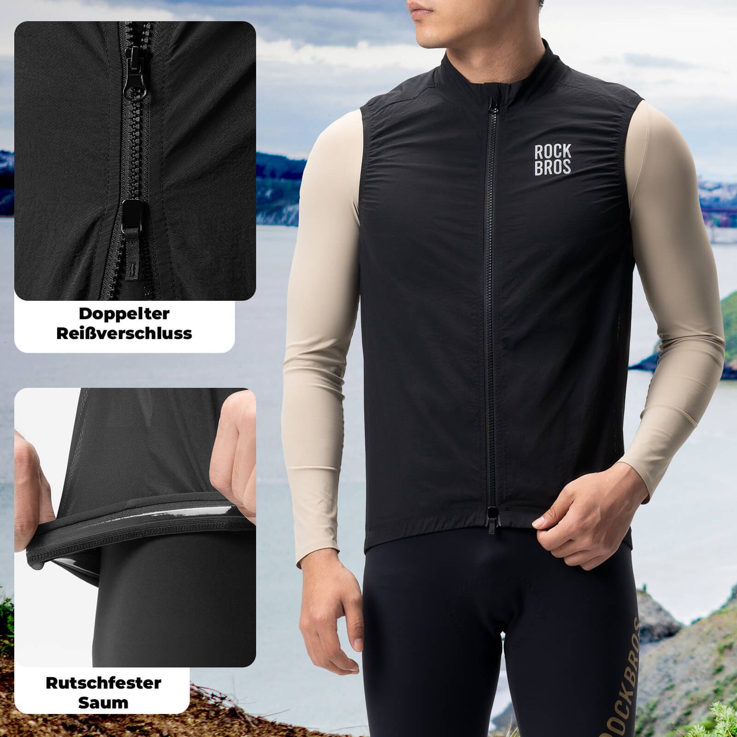 Sleeveless cycling vest, cycling jacket, packable, breathable