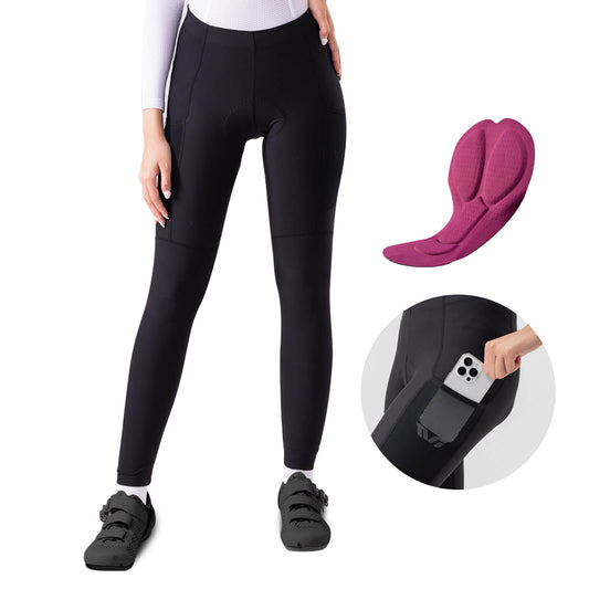 ROCKBROS vetrarhjólabuxur fyrir konur, langar, bólstraðar, teygjanlegar, öndunarvænar