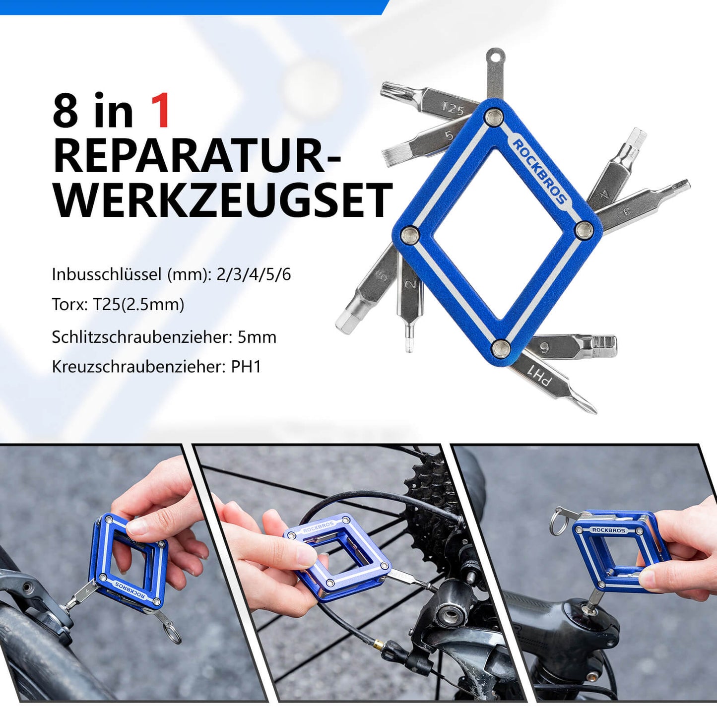 ROCKBROS Fahrrad 8 in 1 Reparatur-Werkzeug-Set Faltbares Reparaturset