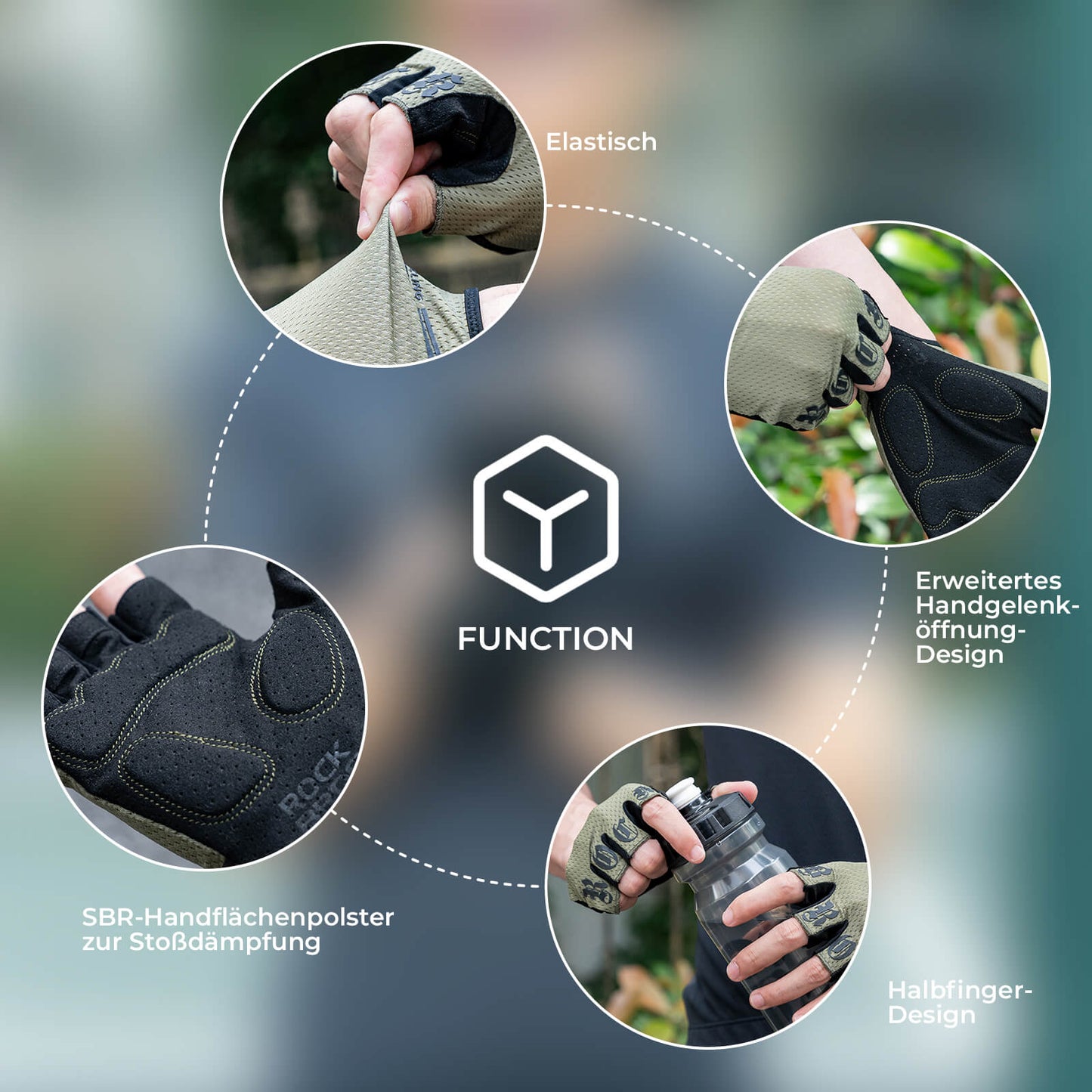 ROCKBROS Fahrrad Handschuhe Halbfinger rutschfest Stoßdämpfende Sommer