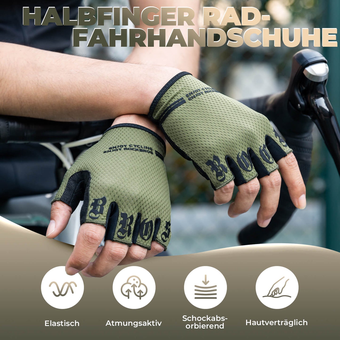 ROCKBROS Fahrrad Handschuhe Halbfinger rutschfest Stoßdämpfende Sommer