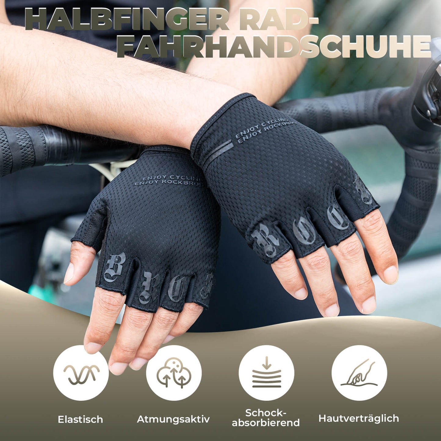 ROCKBROS Fahrrad Handschuhe Halbfinger rutschfest Stoßdämpfende Sommer