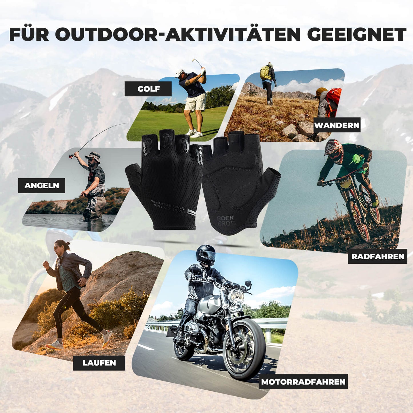 ROCKBROS Fahrrad Handschuhe Halbfinger rutschfest Stoßdämpfende Sommer