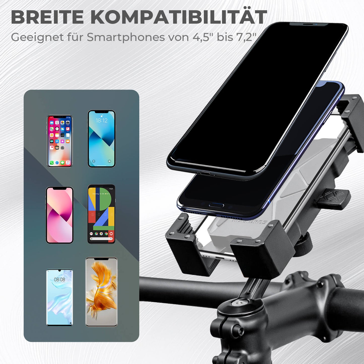 Bicycle phone mount, 360° rotatable, for phones 4.5~7.2"