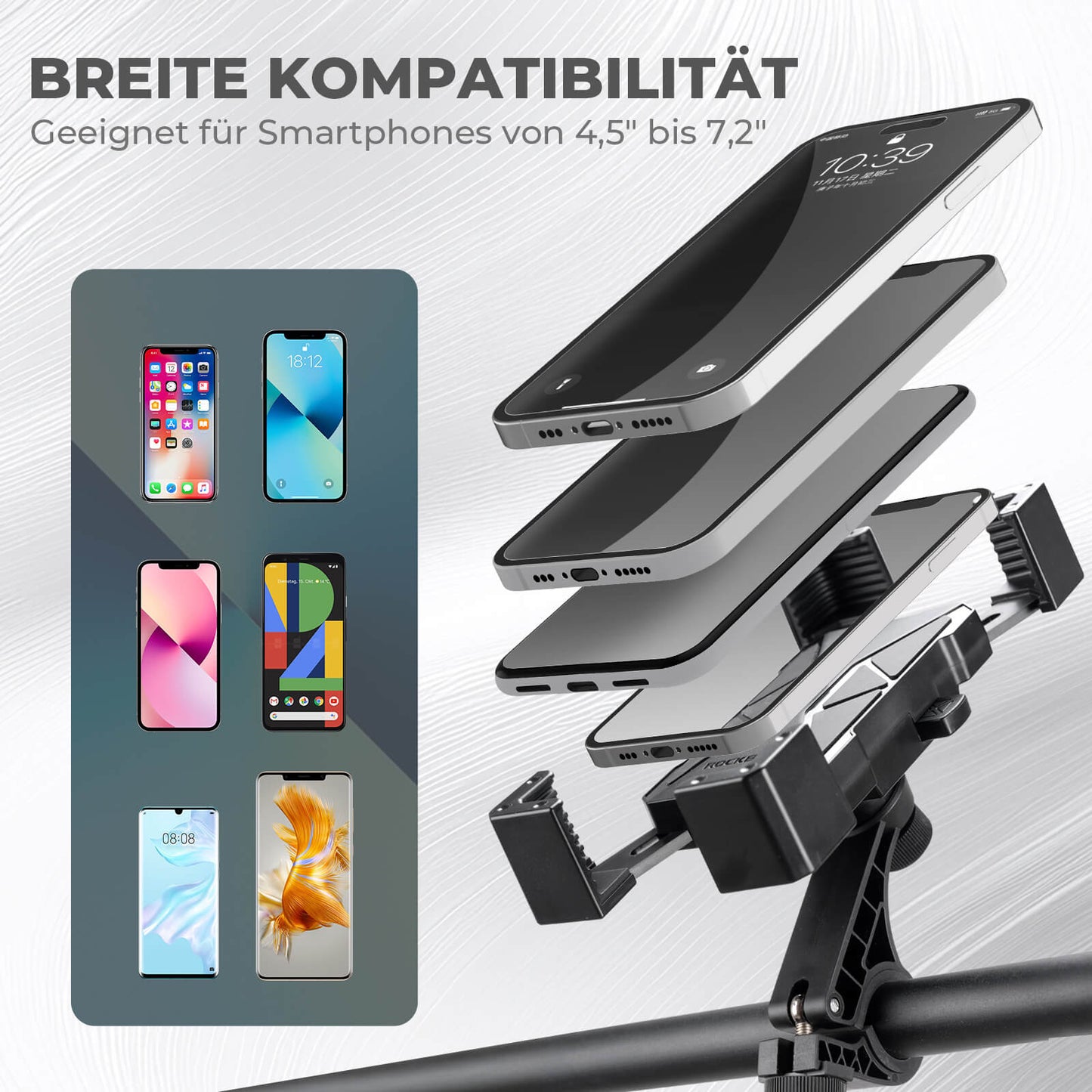 Bicycle phone mount, 360° rotatable, for phones 4.5~7.2"