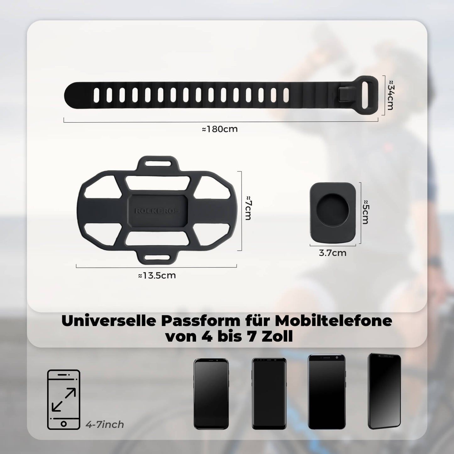 Bicycle Phone Mount, Shock-Absorbing, Scratch-Resistant for 4"-7" Phones