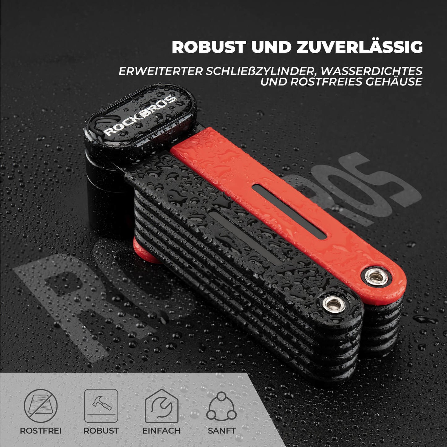 ROCKBROS samanbrjótanlegur reiðhjólalás, öflug þjófavörn með tveimur lyklum