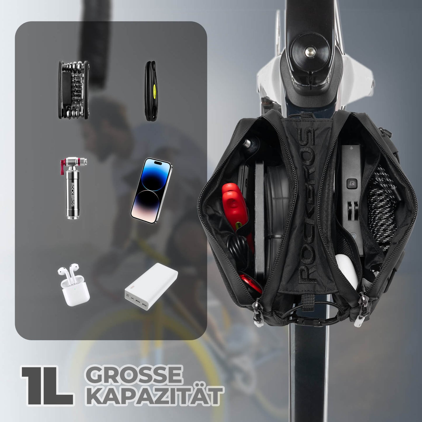 Taska fyrir efri rör, rammataska með axlaról 