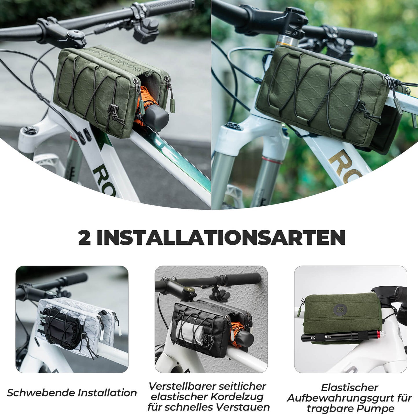 Taska fyrir efri rör, rammataska með axlaról 