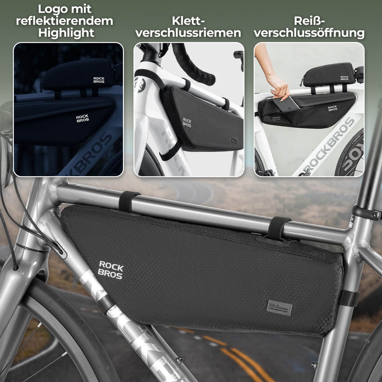 ROCKBROS Hjólagrindartöskur Þríhyrningslaga Taska Vatnsheld 2,9L Svart