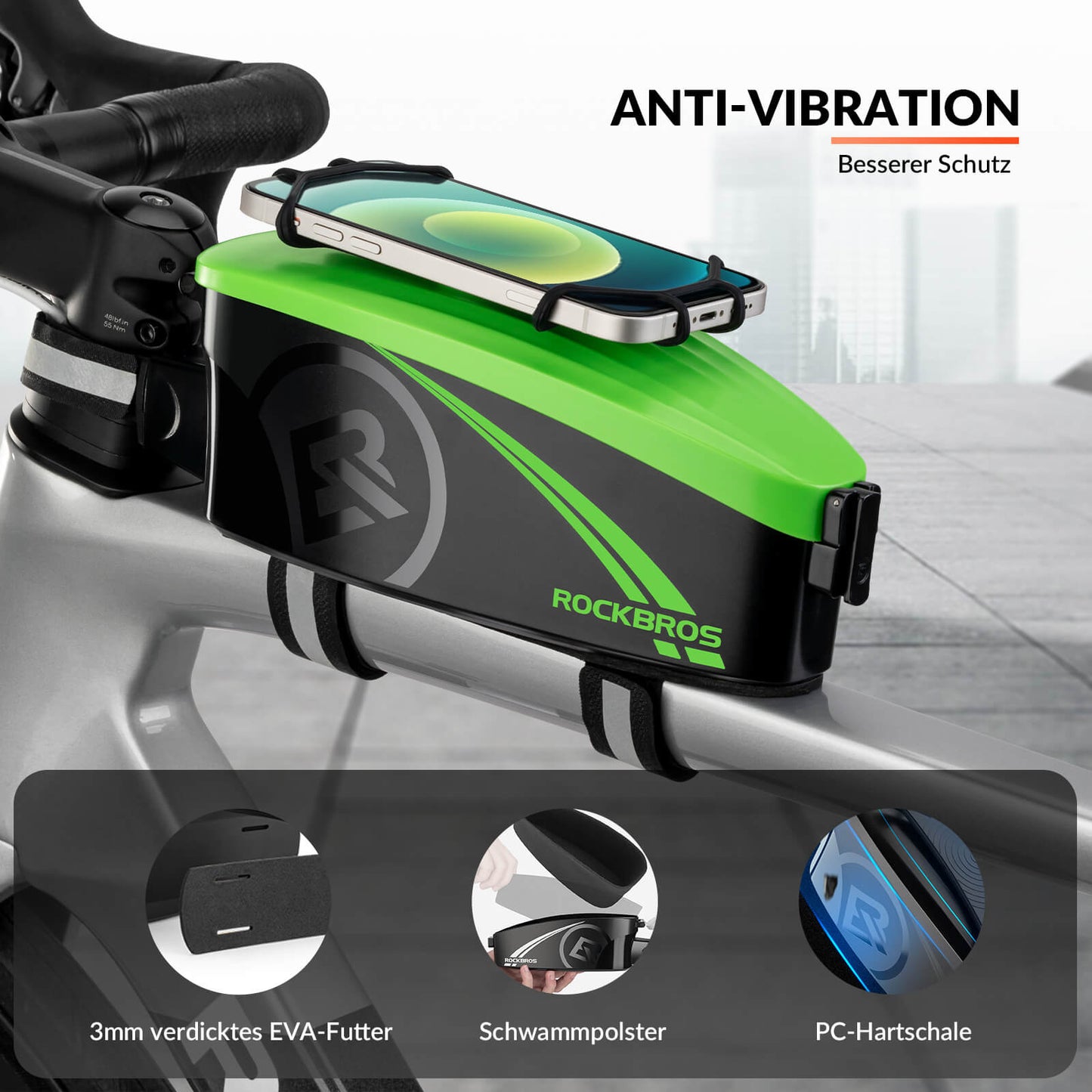 ROCKBROS hjólagrindartaska, efri rörtaska með regnhlíf