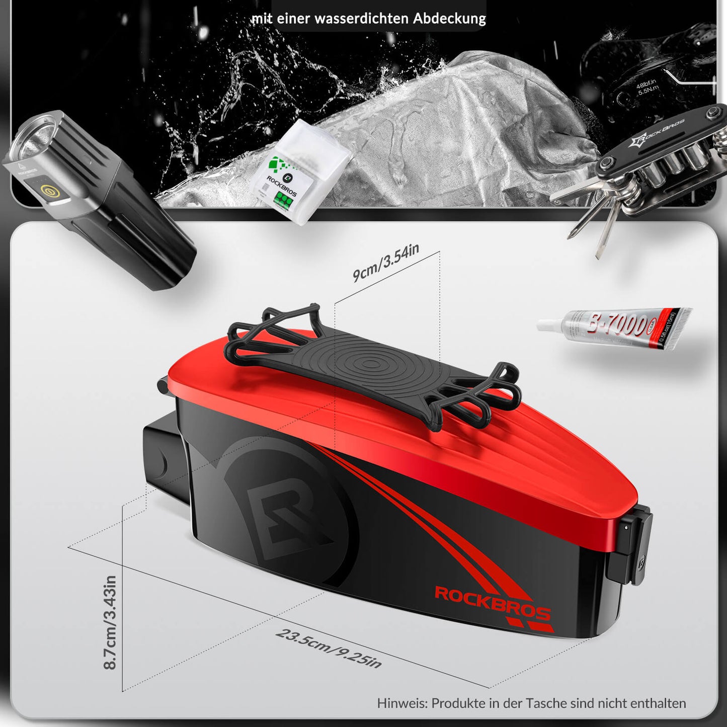 ROCKBROS hjólagrindartaska, efri rörtaska með regnhlíf