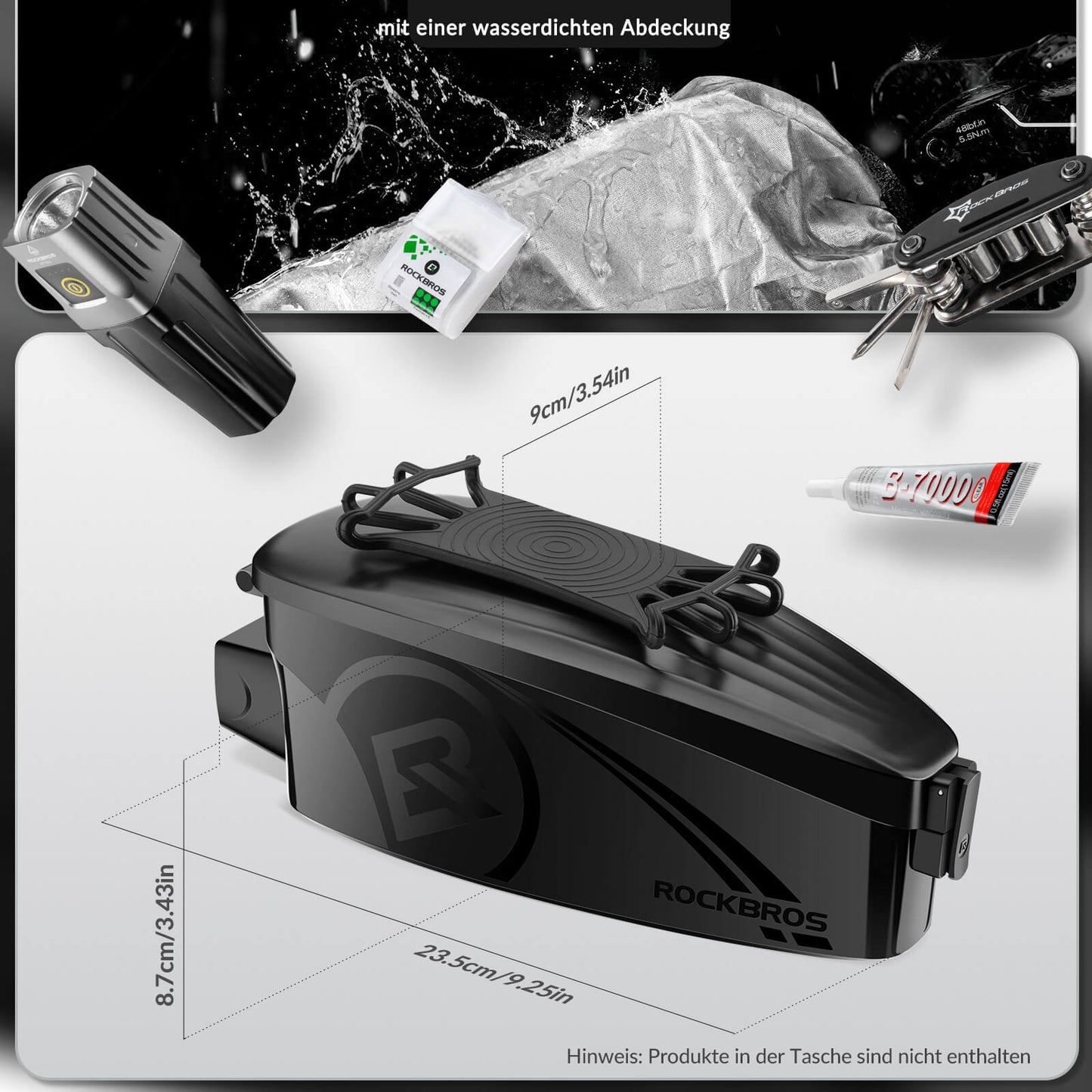 ROCKBROS hjólagrindartaska, efri rörtaska með regnhlíf