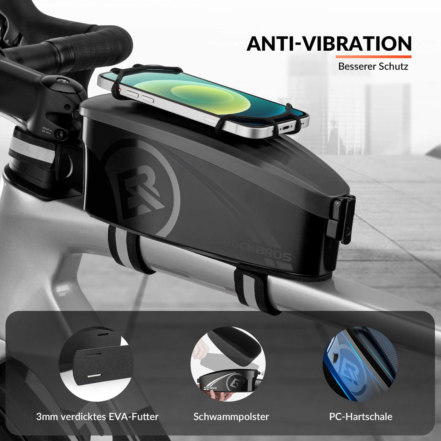 ROCKBROS hjólagrindartaska, efri rörtaska með regnhlíf