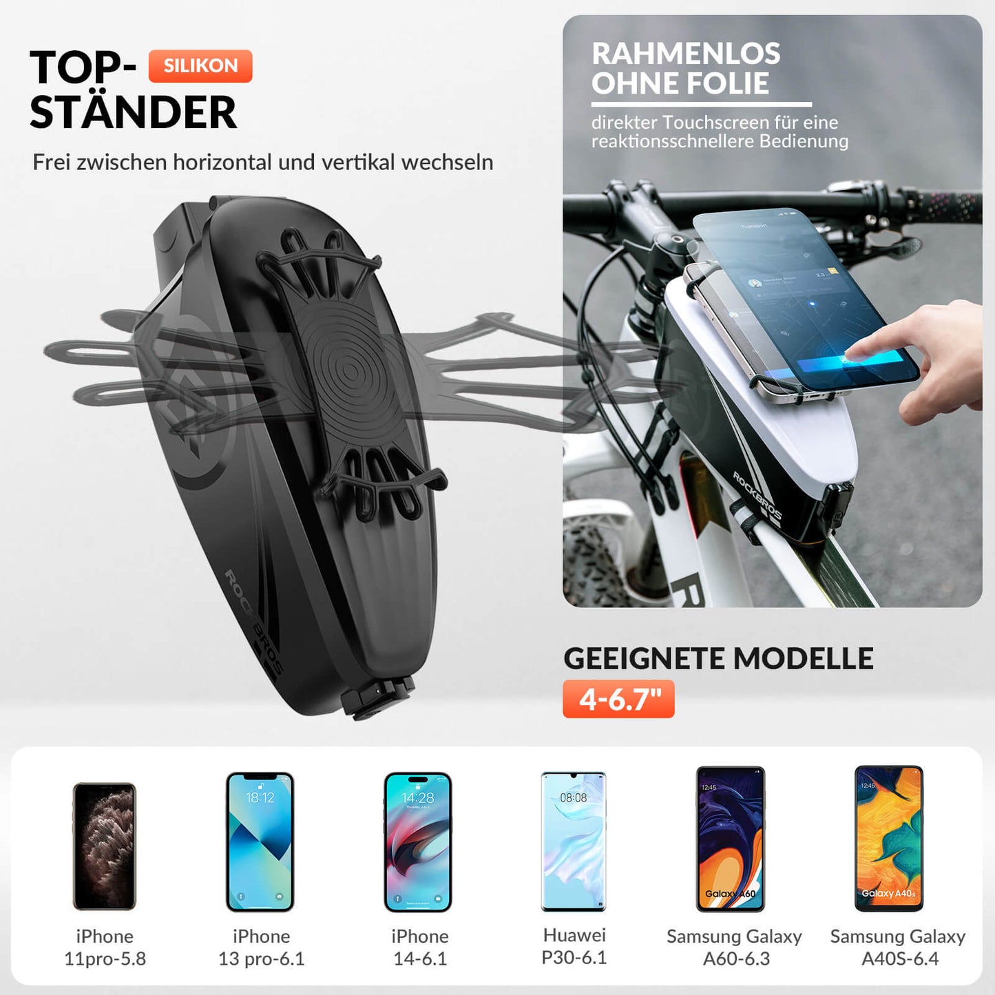 ROCKBROS hjólagrindartaska, efri rörtaska með regnhlíf